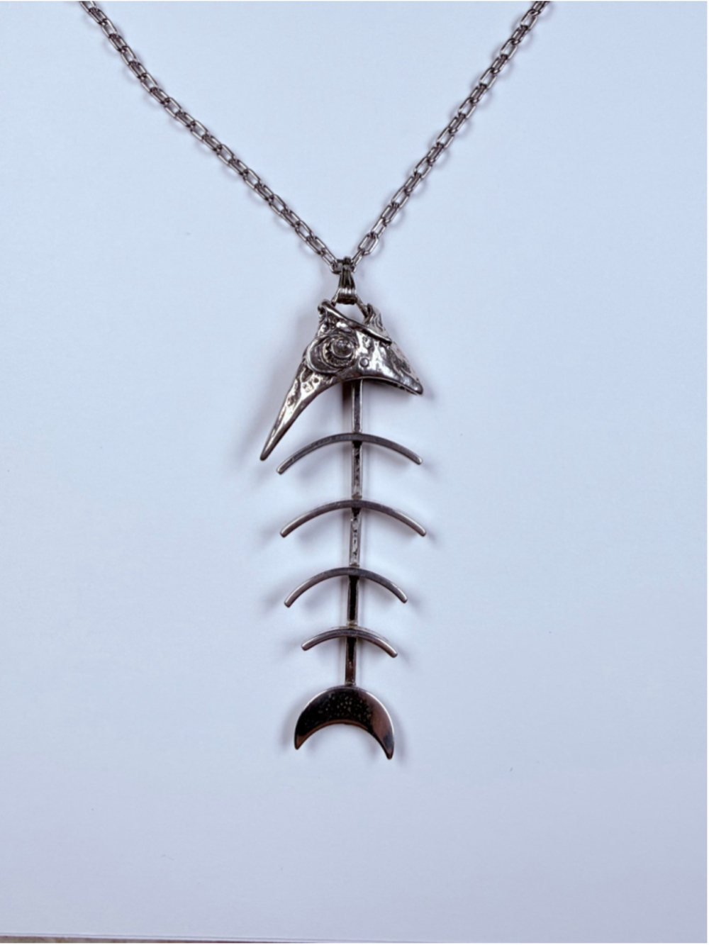 Beaucraft Large Moveable Fish Bone Skeleton 925 Sterling Silver Pendant Necklace
